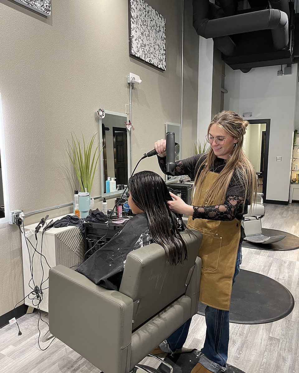 A blow-dry in progress at Empire Salon
